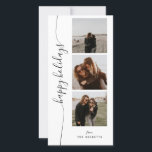 Vertical Script Photo Strip  Holiday Card<br><div class="desc">Introducing our Vertical Script Photo Strip holiday card – a perfect blend of simplicity, elegance, and personal touch. Designed with the contemporary couple in mind, this holiday card features a unique photo strip design that allows you to showcase three of your favourite moments together. Each card is adorned with elegant...</div>