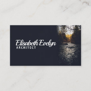 Vertical shot of a river among trees in a forest business card