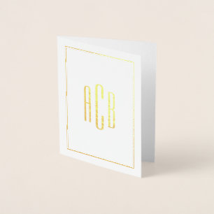 Vertical Simple Three Letter Monogram Border Gold Foil Card