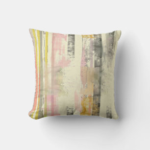 Vertical sketched artistic lines pink grey yellow throw pillow