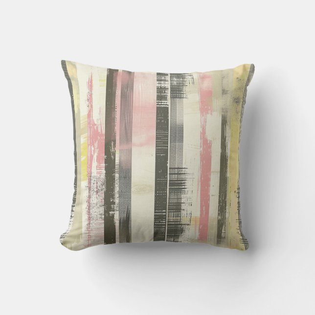 Vertical sketched artistic lines pink grey yellow throw pillow (Front)