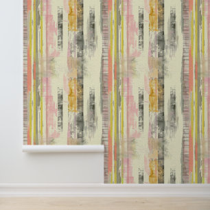 Vertical sketched artistic lines pink grey yellow wallpaper