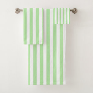 Vertical Soft Green and White Stripes Bath Towel Set