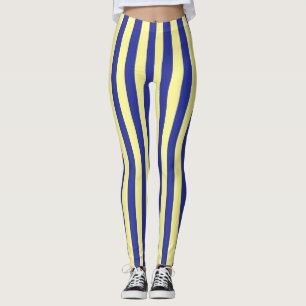 Vertical Soft Yellow and Blue Stripes Leggings