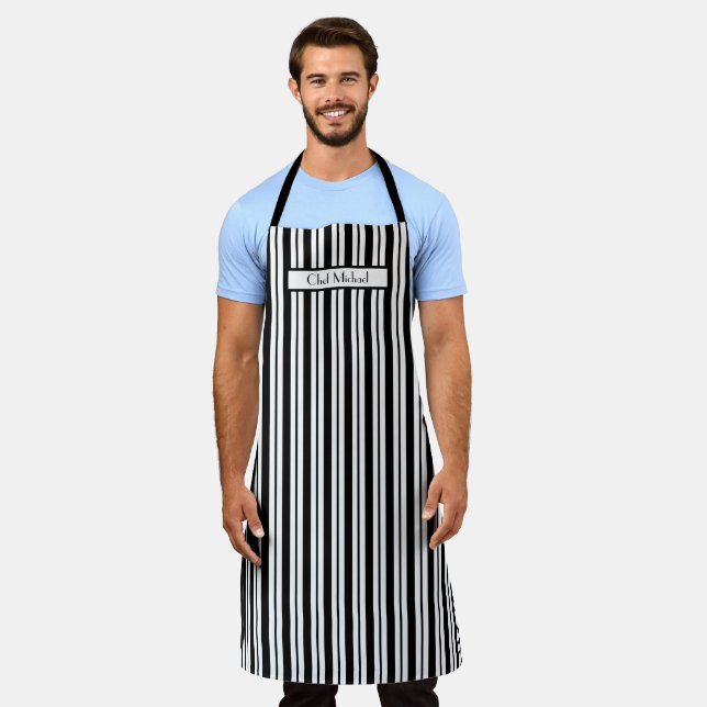 Vertical Stripe #2 DIY Colours Black White SV Apron (Worn)