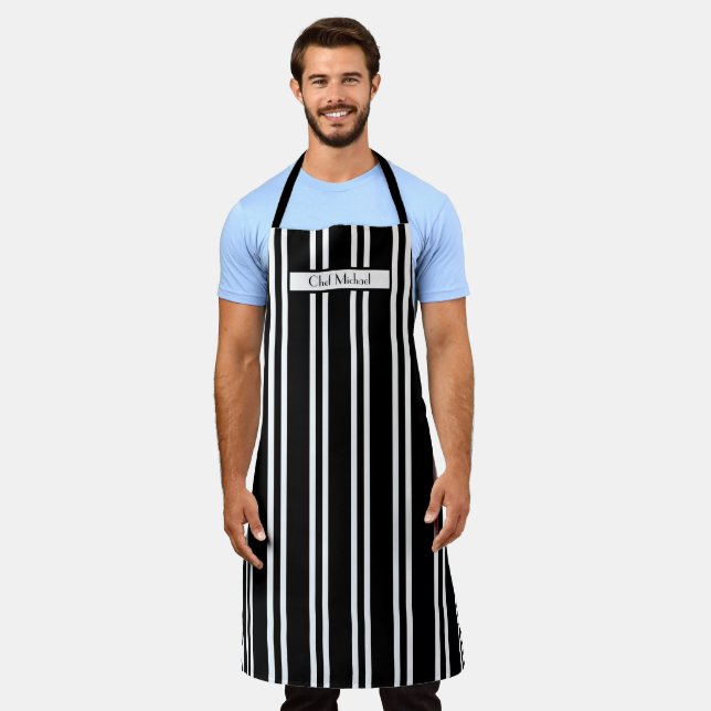Vertical Stripe #4 DIY Colours Black White SV Apro Apron (Worn)