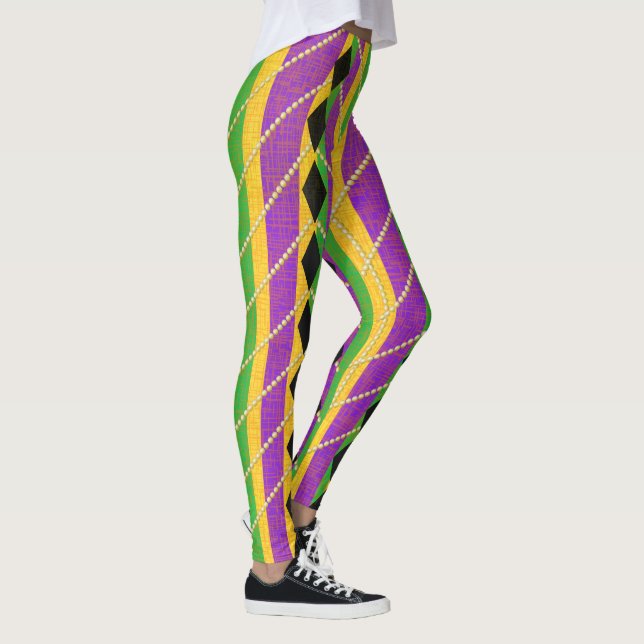 Vertical Stripe Harlequin Mardi Gras Colours Leggings (Right)