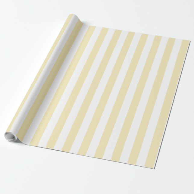 Vertical Stripe Pattern in Butter Yellow and White Wrapping Paper (Unrolled)