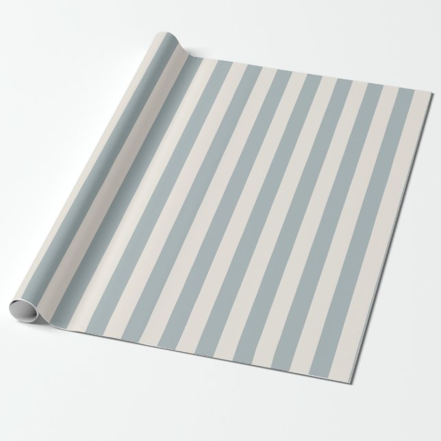 Vertical Stripe Pattern Light Blue-Gray and Cream Wrapping Paper (Unrolled)