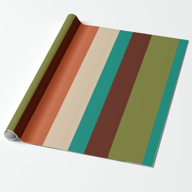 Vertical Stripe Retro Vintage Colours Pattern Wrapping Paper (Unrolled)