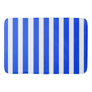 Vertical Stripe Sailor Blue & White Pattern Bath Mat