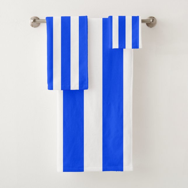 Vertical Stripe Sailor Blue & White Pattern Bath Towel Set (Insitu)