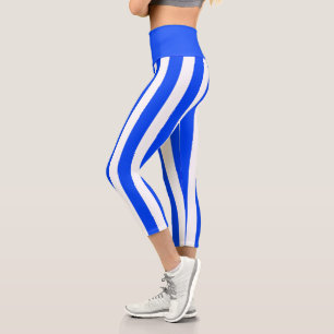 Vertical Stripe Sailor Blue & White Pattern Capri Leggings