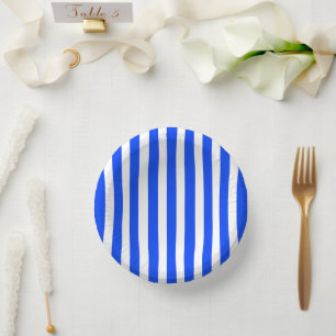 Vertical Stripe Sailor Blue & White Pattern Paper Plate