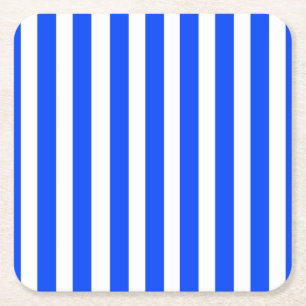Vertical Stripe Sailor Blue & White Pattern Square Paper Coaster