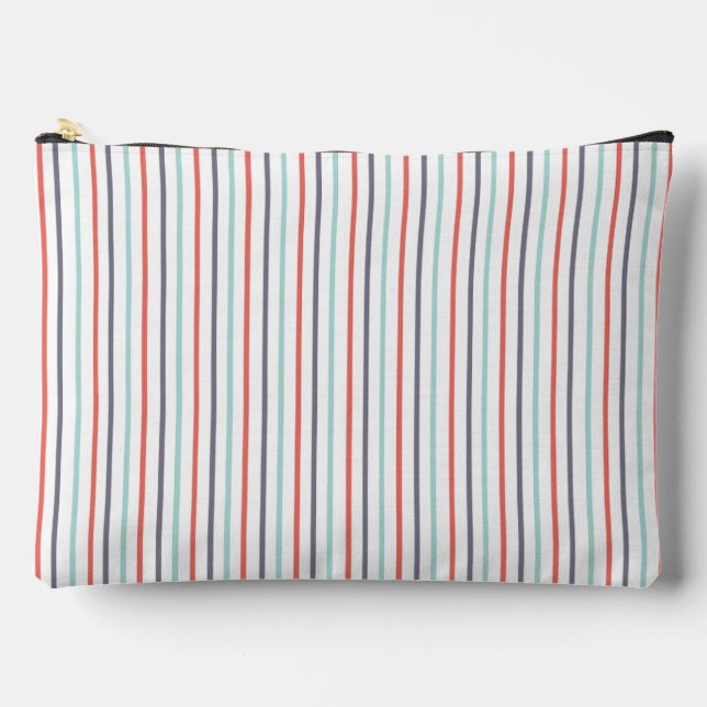 Vertical Stripe White Large Accessory Pouch (Front)