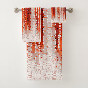 Vertical stripes, abstract, red, grey, white bath towel set