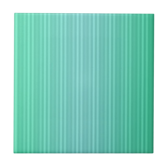 Vertical Stripes Aquamarine Blue Green Teal Tile (Front)
