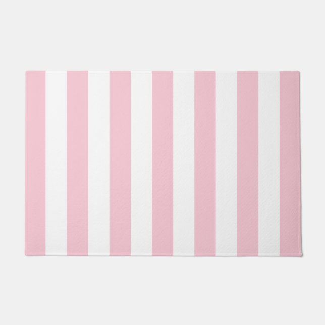 Vertical Stripes Baby Pink And White Striped Doormat (Front)