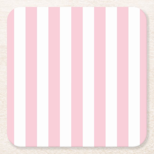 Vertical Stripes Baby Pink And White Striped Square Paper Coaster (Front)