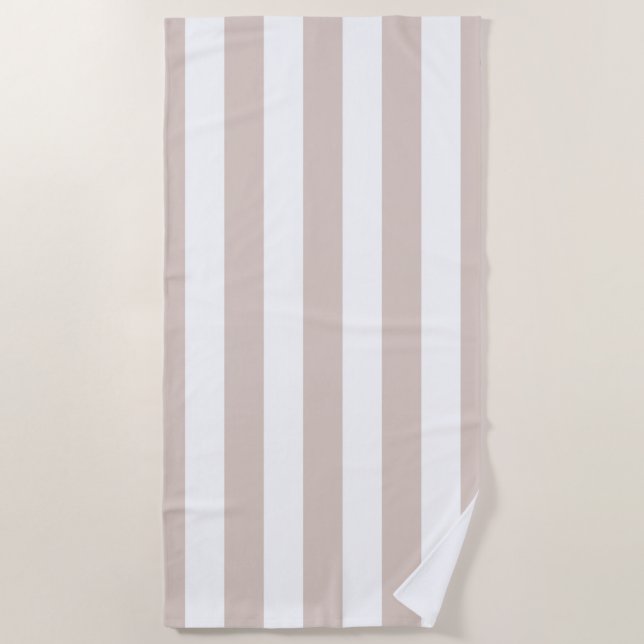 Vertical Stripes Beige And White Striped Beach Towel (Front)