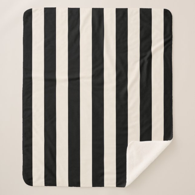 Vertical Stripes Black And Cream White Striped Sherpa Blanket (Front)