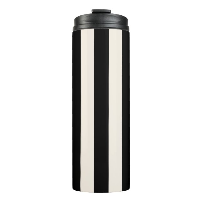 Vertical Stripes Black And Cream White Striped Thermal Tumbler (Front)
