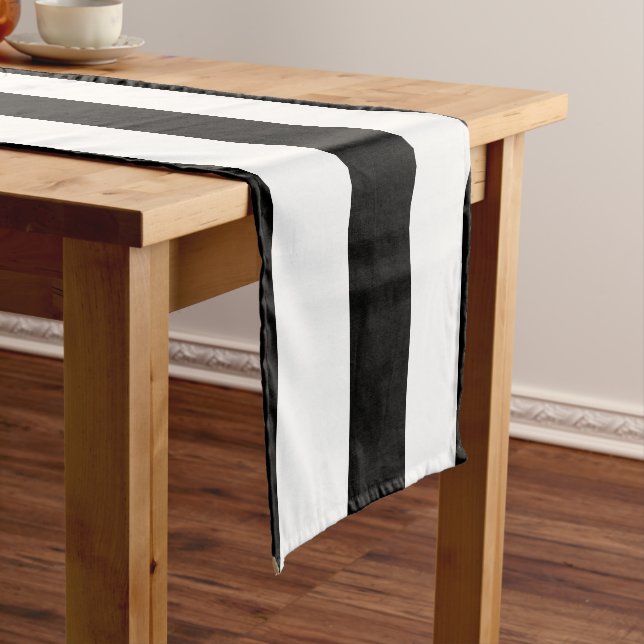 Vertical Stripes Black And White Striped Short Table Runner (In Situ)