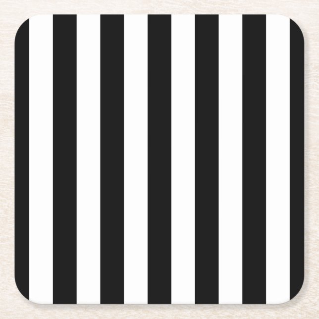 Vertical Stripes Black And White Striped Square Paper Coaster (Front)