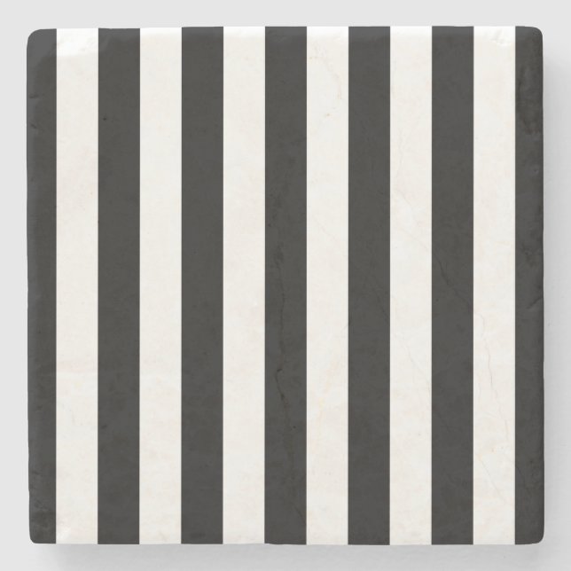 Vertical Stripes Black And White Striped Stone Coaster (Front)