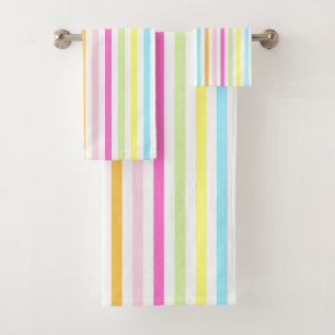 Vertical Stripes in Multicolor Pastel Colours Bath Towel Set