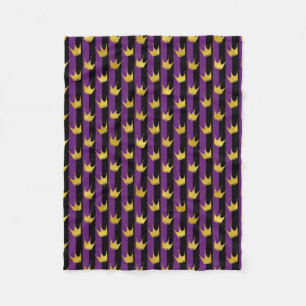 Vertical Stripes Mardi Gras Party Golden Crown Fleece Blanket