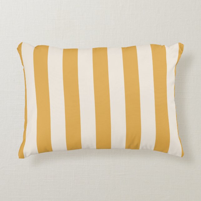 Vertical Stripes Mustard Yellow And White Striped Accent Pillow (Front)
