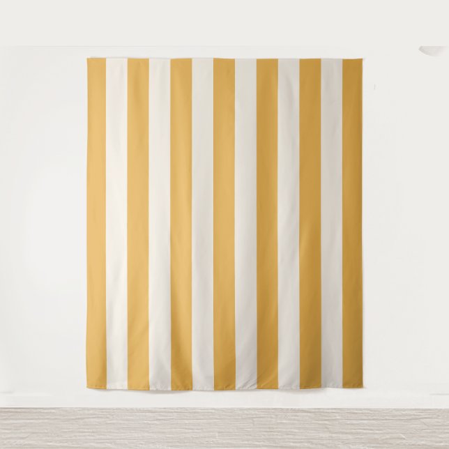 Vertical Stripes Mustard Yellow And White Striped Tapestry (Front)