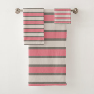 Vertical Stripes Pink and Grey Bath Towel Set