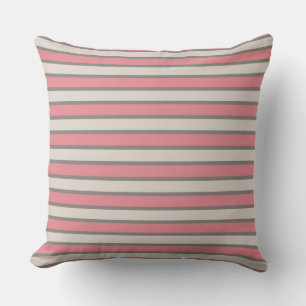 Vertical Stripes Pink and Grey Outdoor Pillow
