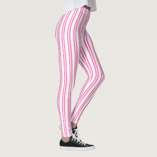 Vertical Stripes Pink White Striped Pattern Leggings