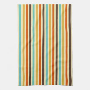 Vertical Stripes Retro Colours Blue Yellow Red Kitchen Towel