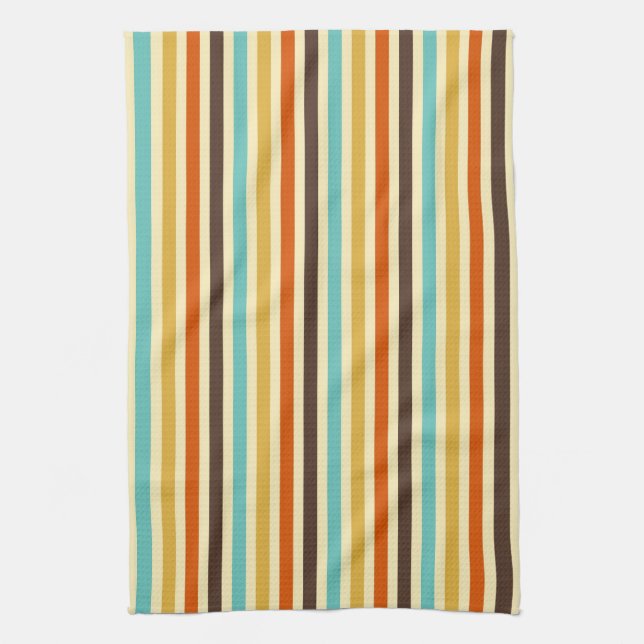 Vertical Stripes Retro Colours Blue Yellow Red Kitchen Towel (Vertical)