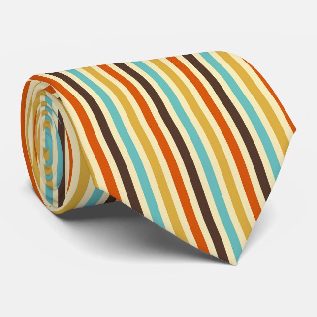 Vertical Stripes Retro Colours Blue Yellow Red Tie (Rolled)