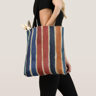Vertical Stripes Shades of Brick Rust Teal Navy Tote Bag