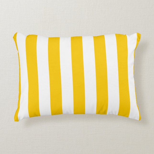 Vertical Stripes Yellow And White Striped Accent Pillow (Front)