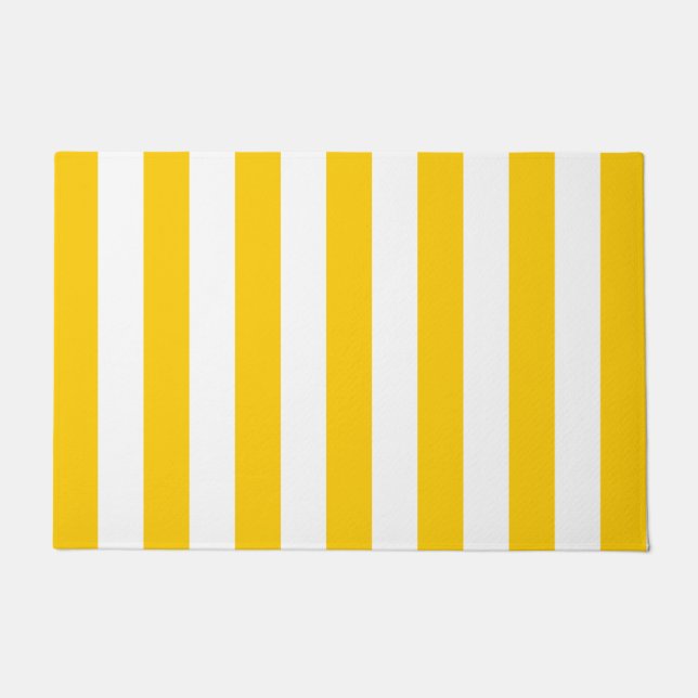 Vertical Stripes Yellow And White Striped Doormat (Front)