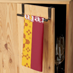 Vertical Stripes Zia Sun Red Yellow New Mexico Kitchen Towel