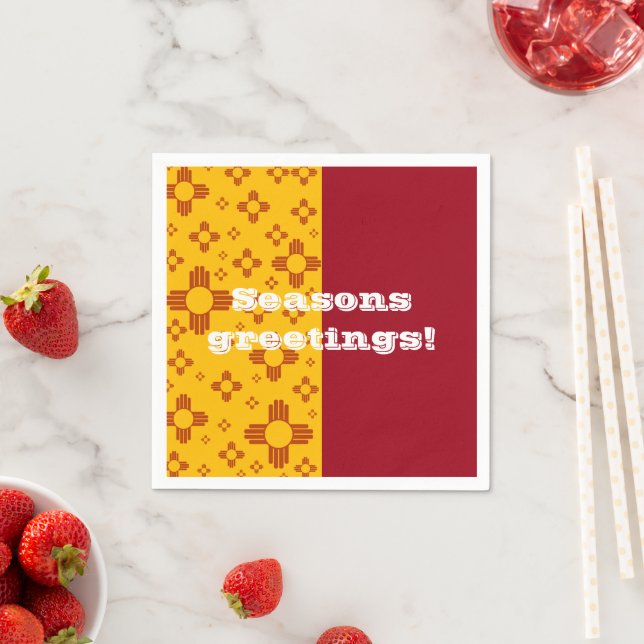 Vertical Stripes Zia Sun Red Yellow New Mexico  Napkin (Insitu)