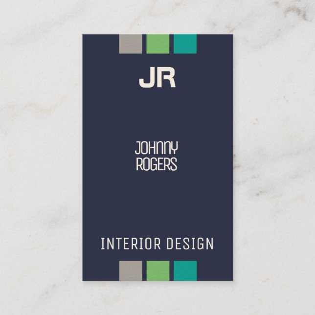 Vertical style with initials navy blue business card (Front)