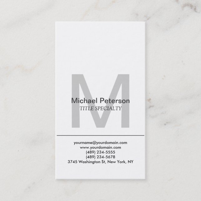 Vertical Stylish Grey Monogram Business Card (Front)