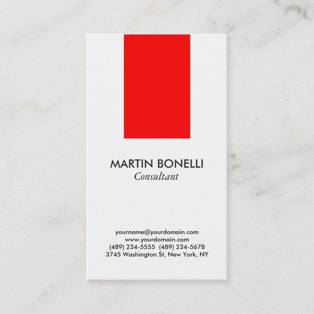 Vertical Stylish White Red Standard Business Card (Front)
