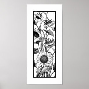 Vertical Sunflower Art Print Black And White