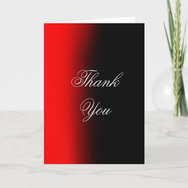 Vertical Thank You Red Black Script Greeting Card (Front)